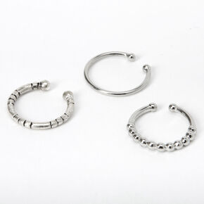 Silver-tone Textured Faux Nose Rings - 3 Pack,