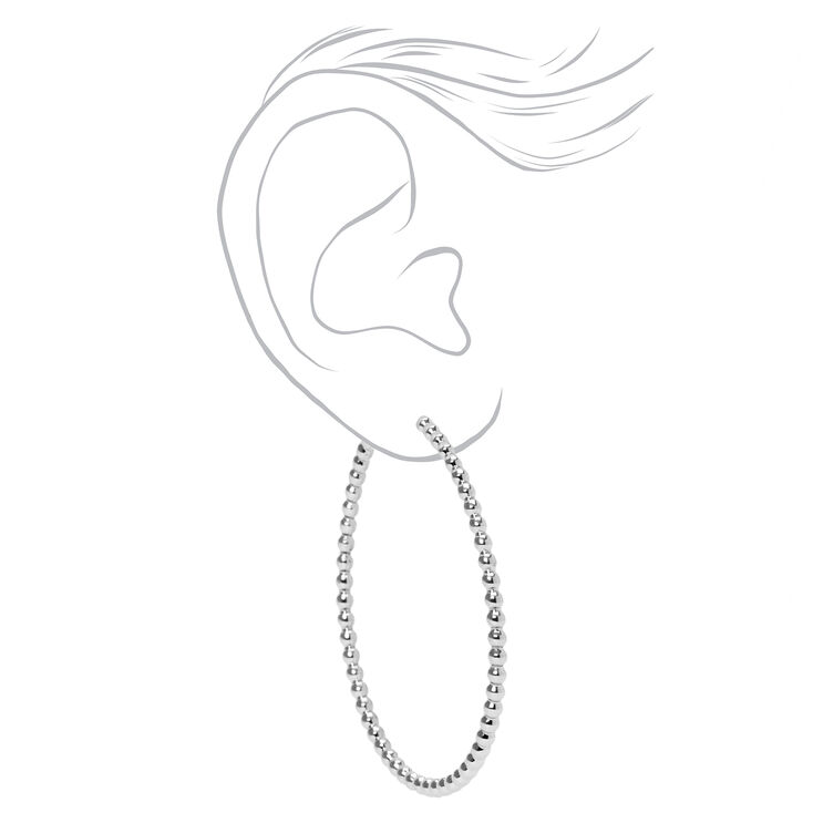 Silver 60MM Beaded Look Large Hoop Earrings,