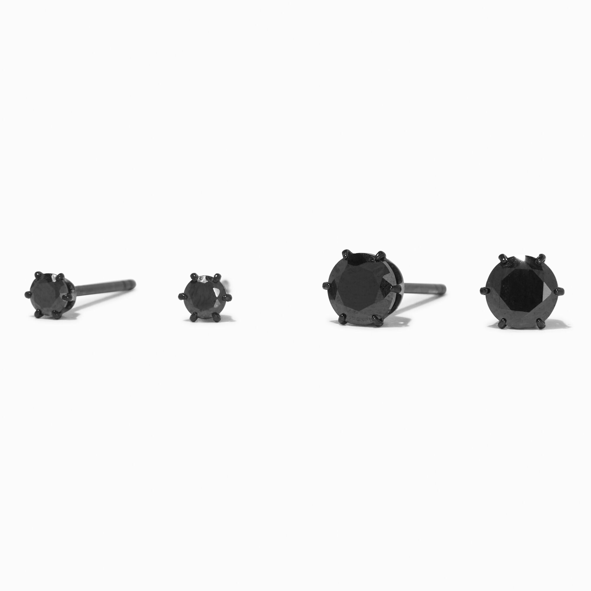 View Claires Titanium Graduated Round Cupcake Stud Earrings 2 Pack Black information