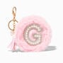 Pink Furry Pearl Initial Coin Purse Keychain - G,