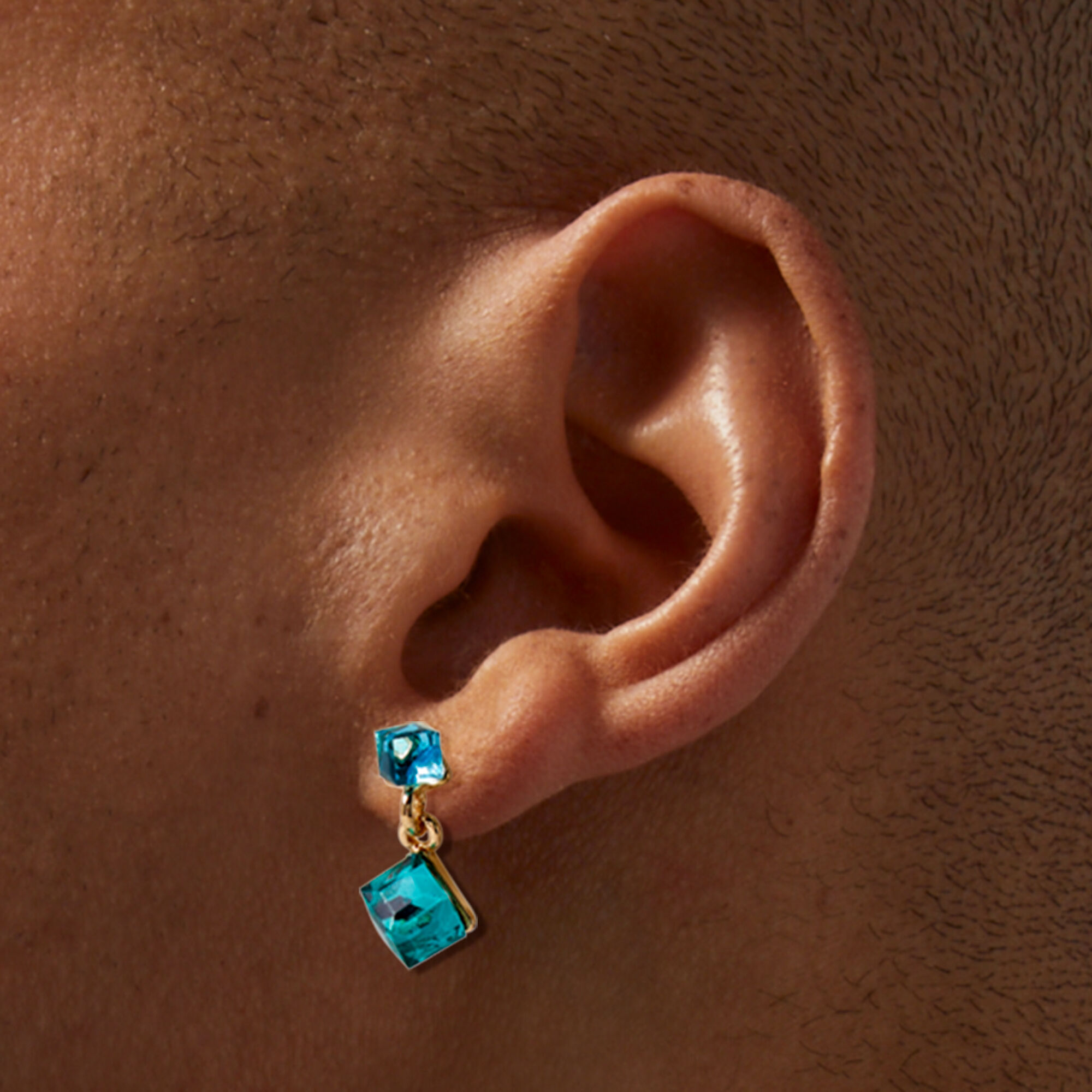 Teal Green Crystal Double Cube 0.5" Drop Earrings,