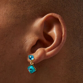 Teal Green Crystal Double Cube 0.5&quot; Drop Earrings,