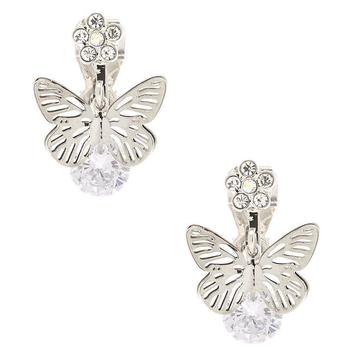 Claire's Pendantes à clip papillon en strass 1,3 cm couleur argenté