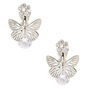 Silver 0.5&quot; Crystal Butterfly Clip On Drop Earrings,