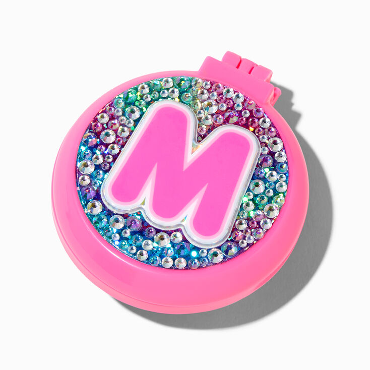 Bejeweled Initial Pop-Up Hair Brush Compact Mirror - M,