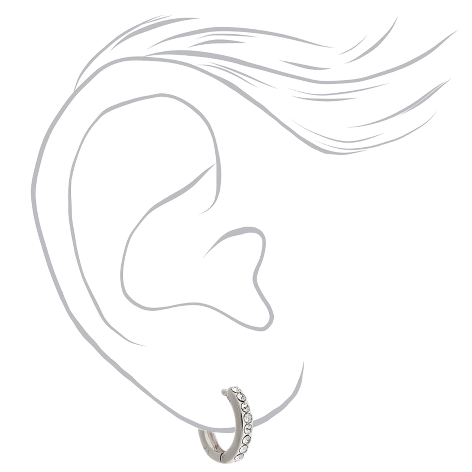 Silver-tone 10mm Crystal Huggie Hoop Earrings,