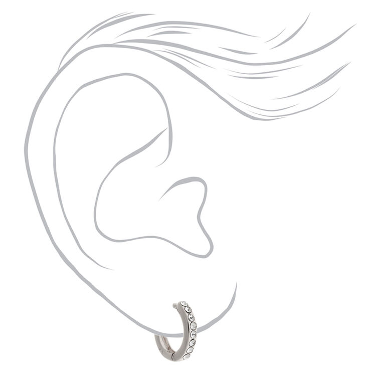 Silver-tone 10mm Crystal Huggie Hoop Earrings,