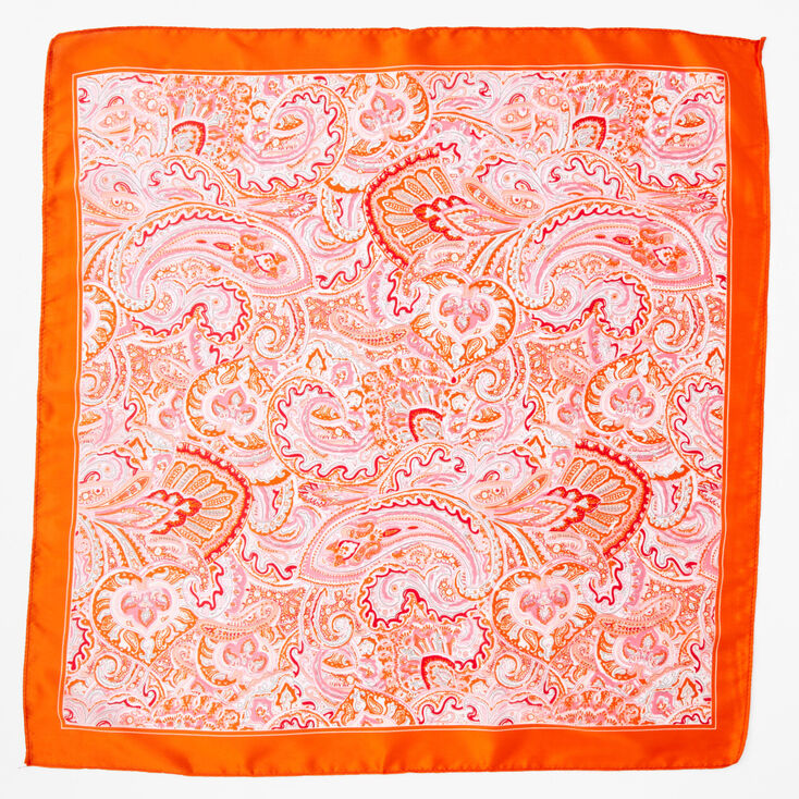 Bandeau bandana soyeux imprim&eacute; cachemire orange,