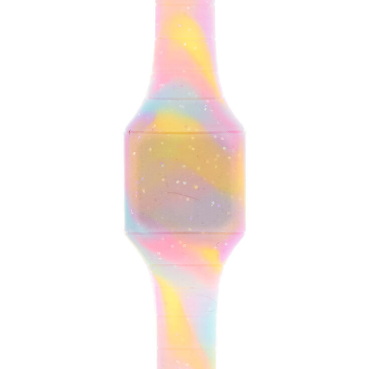Claire's Montre LED à motif tie-dye à paillettes pastel