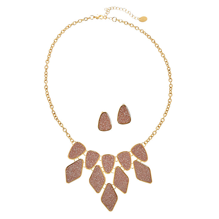 Rose Gold Glitter Tape Statement Necklace Earrings Set Claire S Rose Gold Glitter Tape Statement Necklace Earrings Set