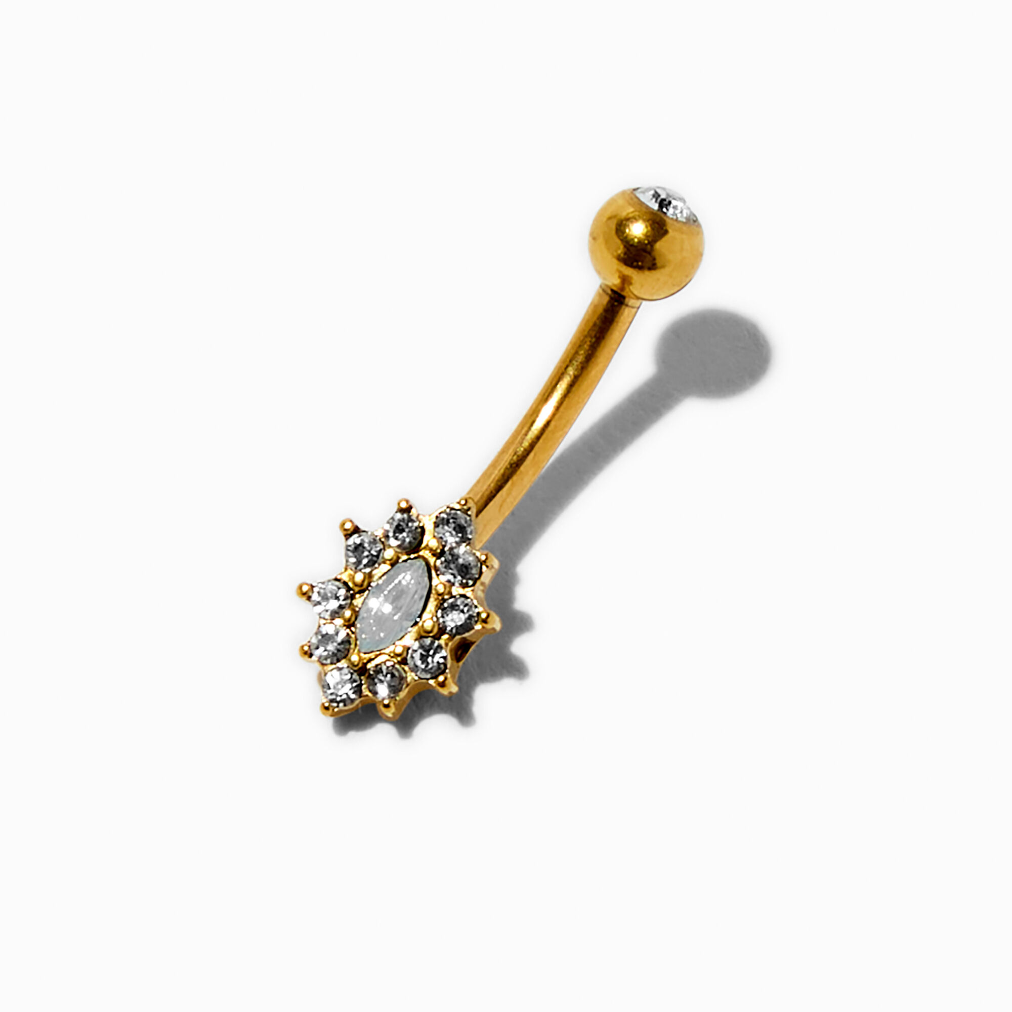 View Claires Tone Titanium Mini Flower 14G Belly Bar Gold information