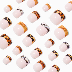 Animal Print French Tip Square Press On Vegan Faux Nail Set - 24 Pack,