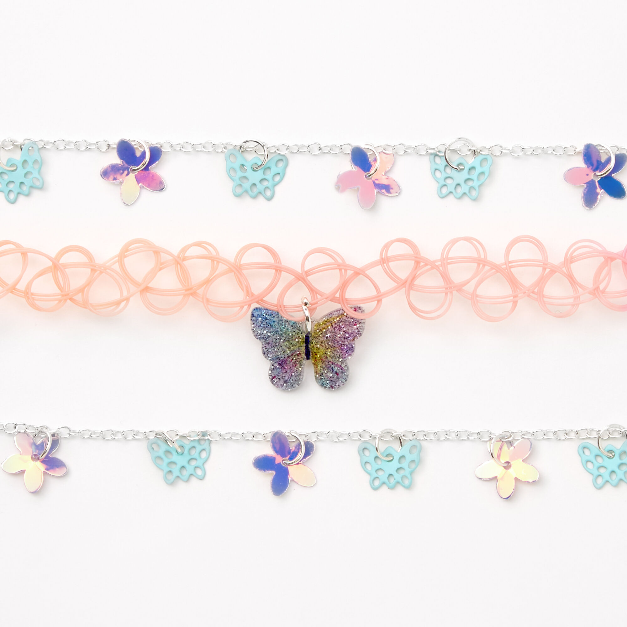 Claire's Club Butterfly Choker Necklaces - Purple,