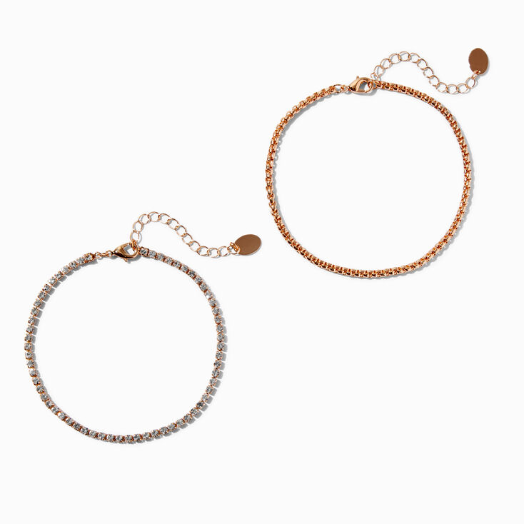 Gold Crystal Cup Chain Anklets - 2 Pack,