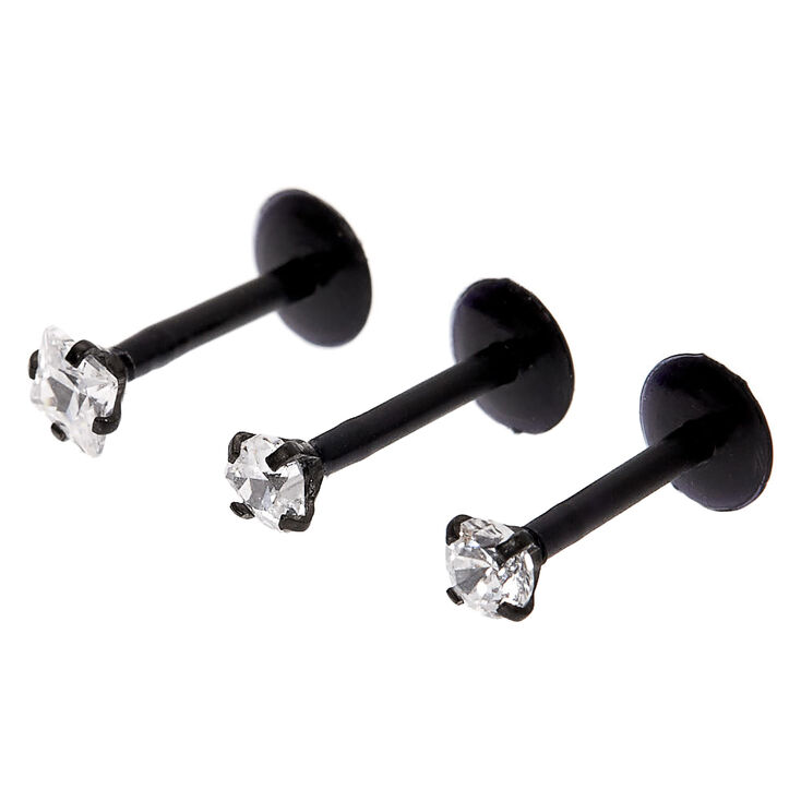 Claire's Clous pour piercing labret pierres de forme différente 1,2mm noirs - Lot de 3