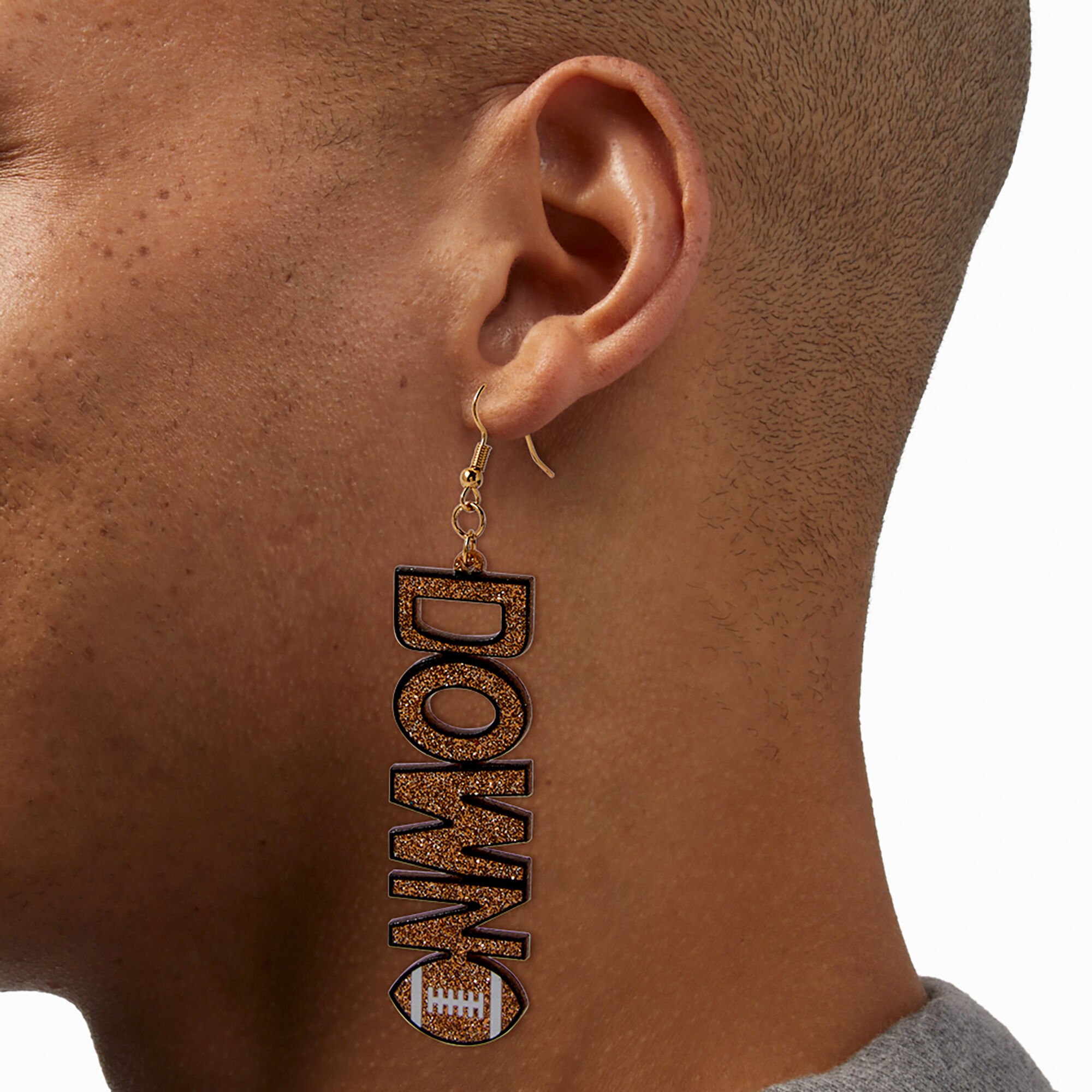 "Touch Down" Glitter Football Drop Earrings,