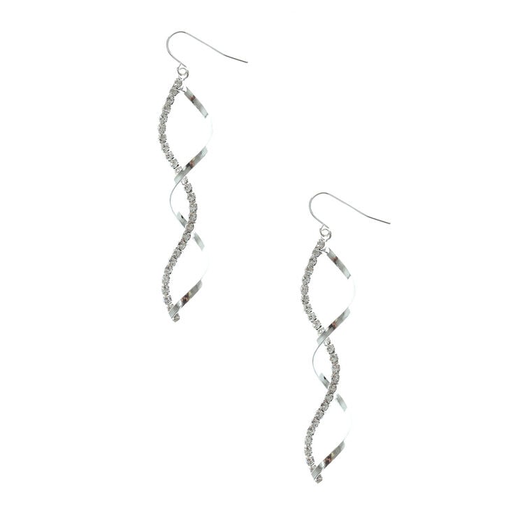 Silver Crystal Twist Earrings,