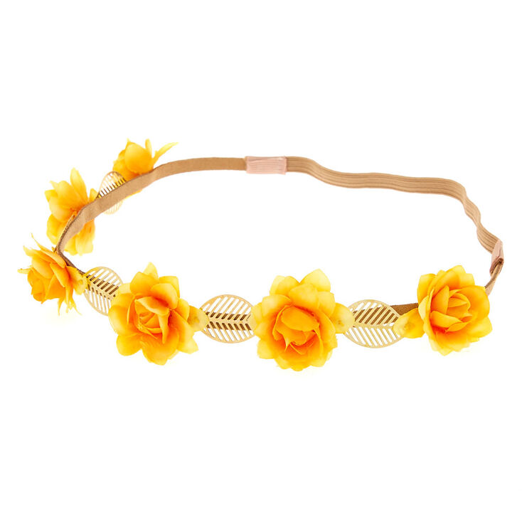 Gold Leaves & Rose Flower Crown - Mustard Yellow | Claire's US