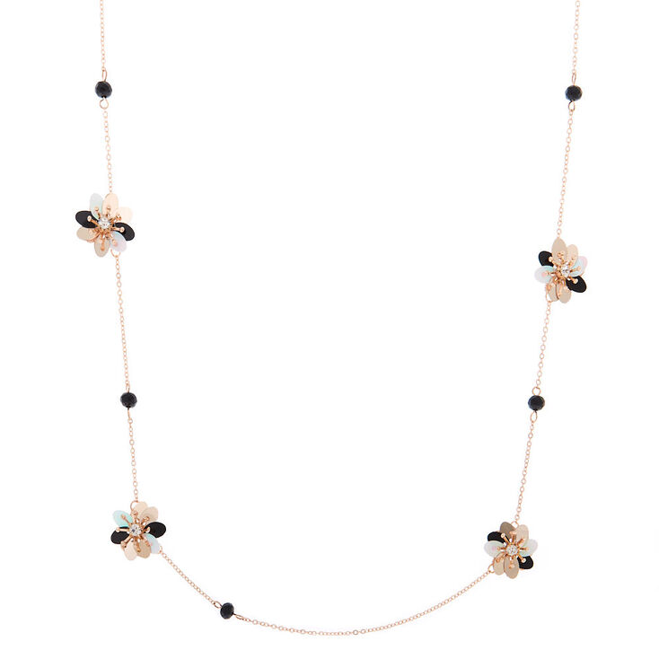 Claire's Collier volumineux fleurs noires à paillettes couleur doré rose