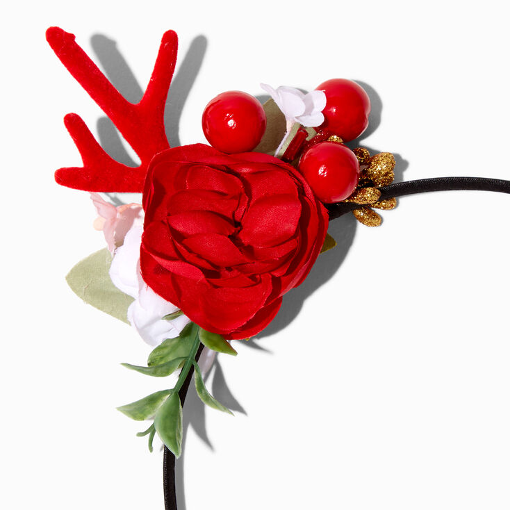 Red Antler Floral Holiday Headband,
