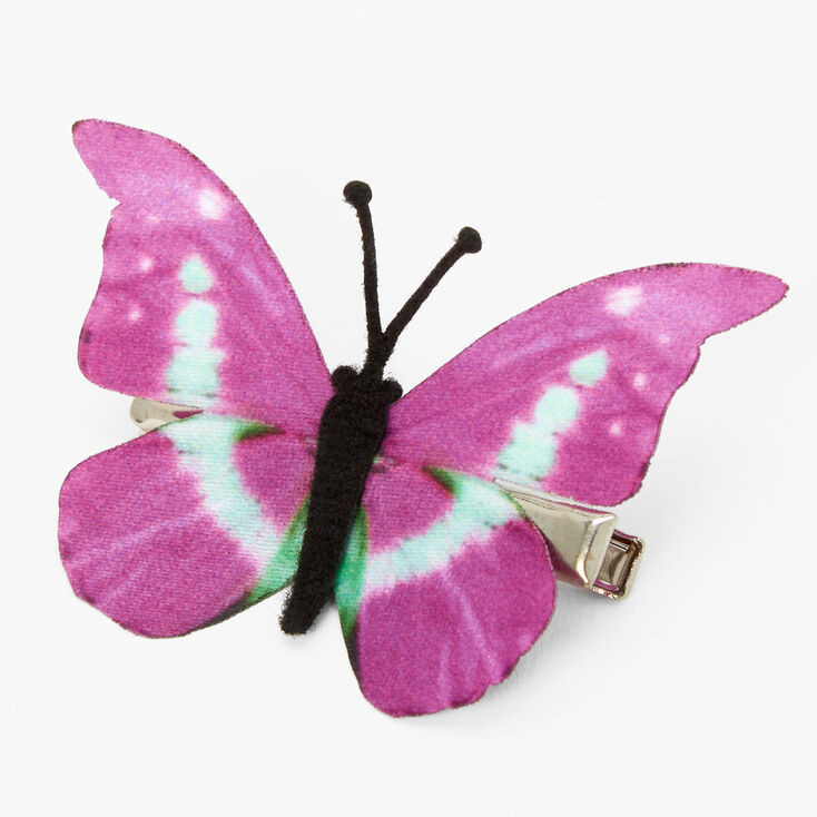 Barrette avec papillon violet et vert menthe,