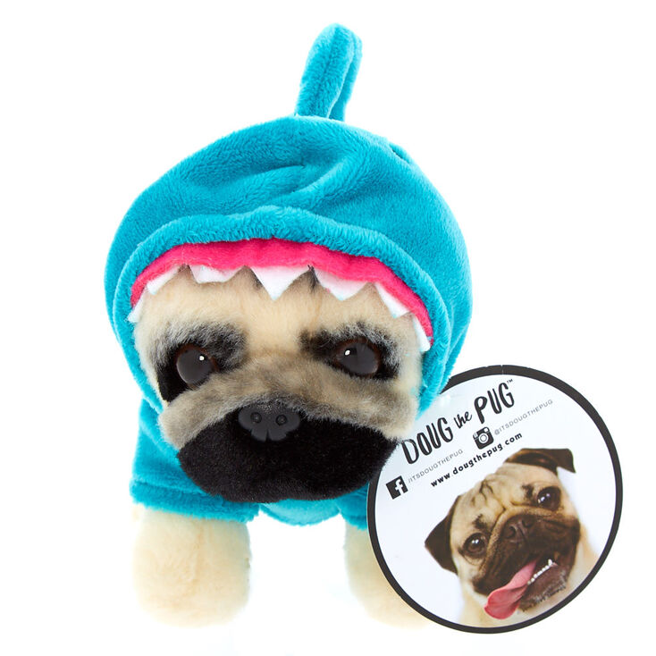 Petite peluche de Doug the Pug&copy; mod&egrave;le requin couleur turquoise,