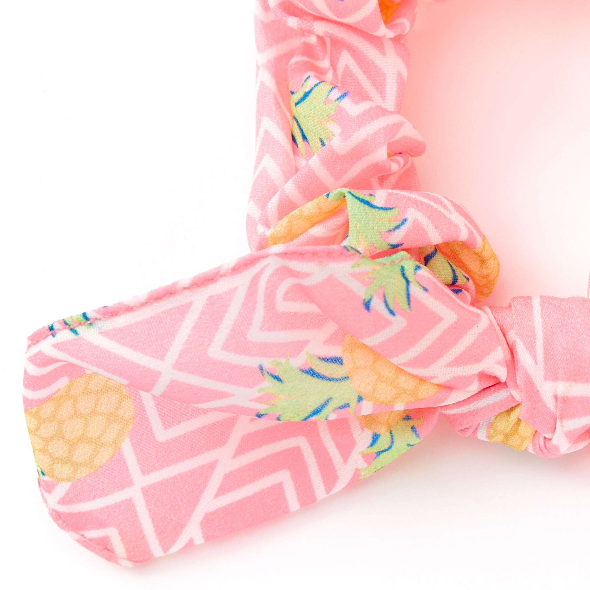 Small Neon Pineapple Knotted Bow Hair Scrunchie - Pink,