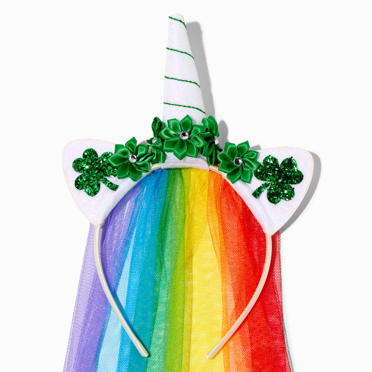 St. Patrick&#39;s Day Rainbow Veil Unicorn Headband,