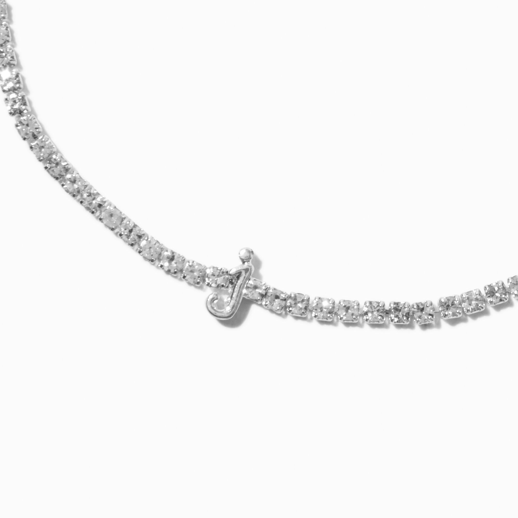 Silver-tone Initial Crystal Cup Chain Bracelet - J,