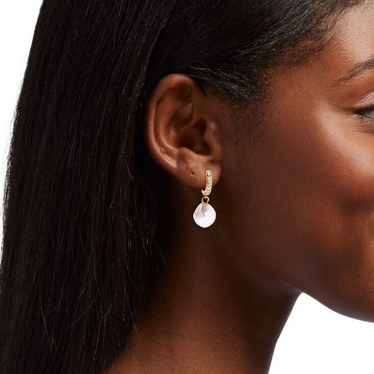 Gold 10MM Pearl Huggie Hoop Earrings,