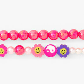 Yin Yang Happy Face Beaded Stretch Bracelets - 2 Pack,
