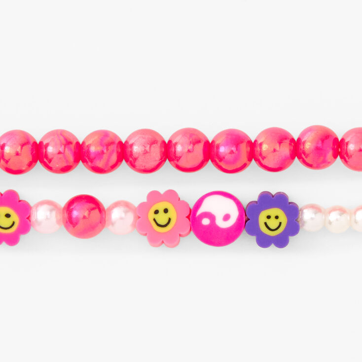 Yin Yang Happy Face Beaded Stretch Bracelets - 2 Pack,