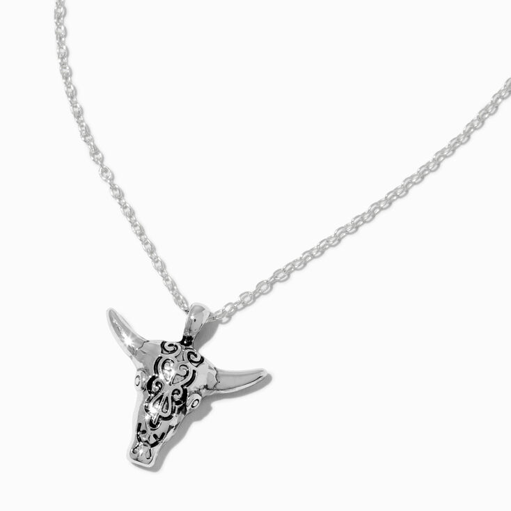 Silver-tone Cowgirl Longhorn Pendant Necklace,