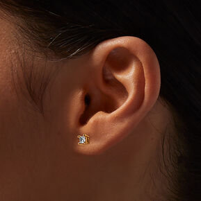 Gold-tone Cubic Zirconia 3mm Square Stud Earrings,