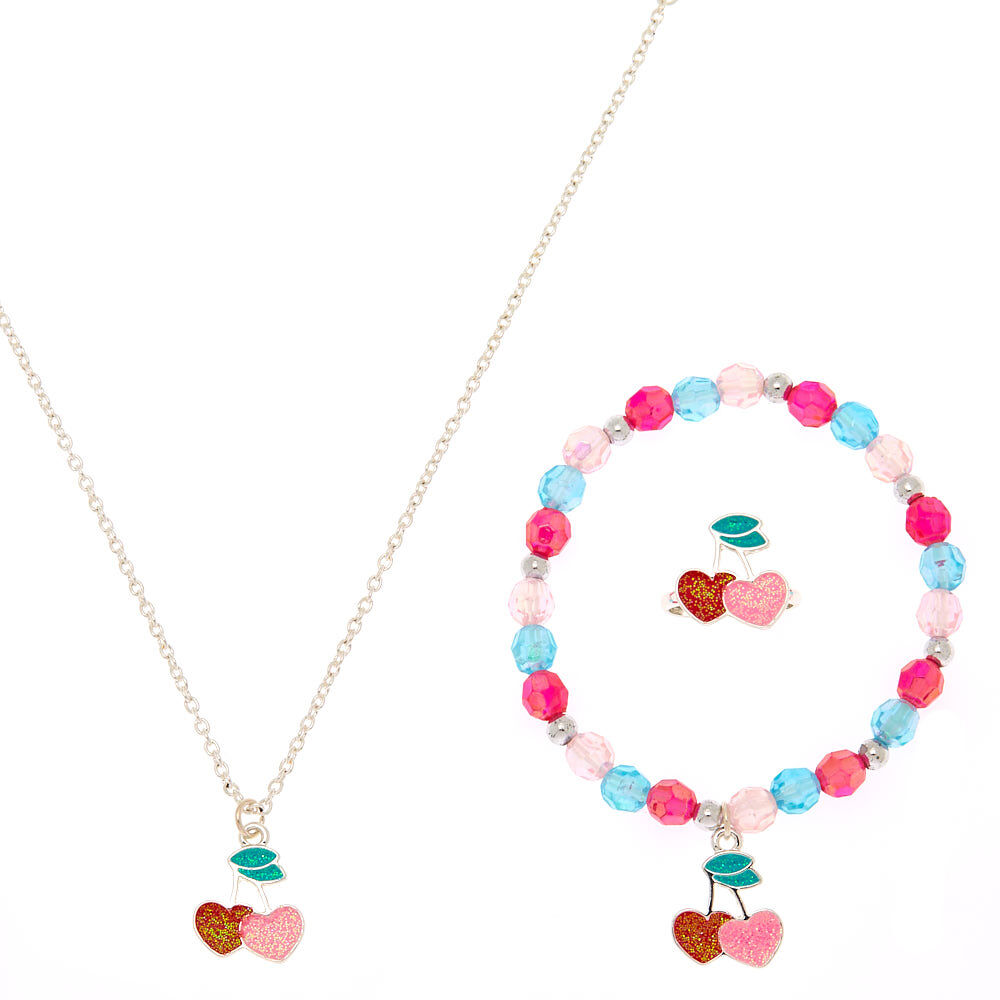 Claire s Club Cherry Heart Jewellery Set 3 Pack