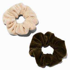 Forest Green &amp; Ivory Velvet Ribbed Hair Scrunchies - 2 Pack,
