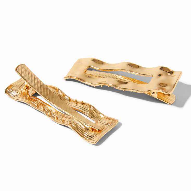 Gold Hammered Sqaure Hair Barrettes - 2 Pack,
