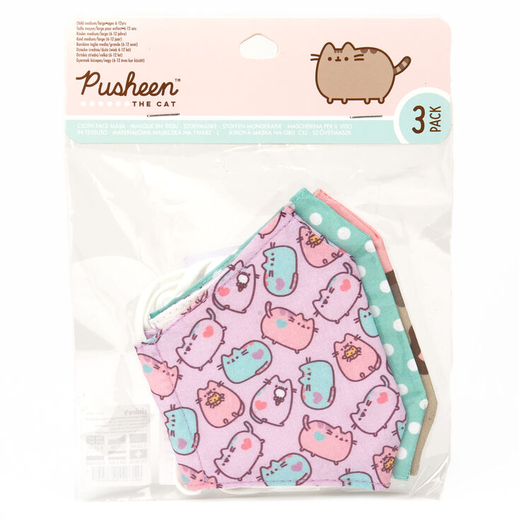 Masques en tissu Pusheen&trade; &ndash; Lot de 3, enfant taille moyenne/grande taille,