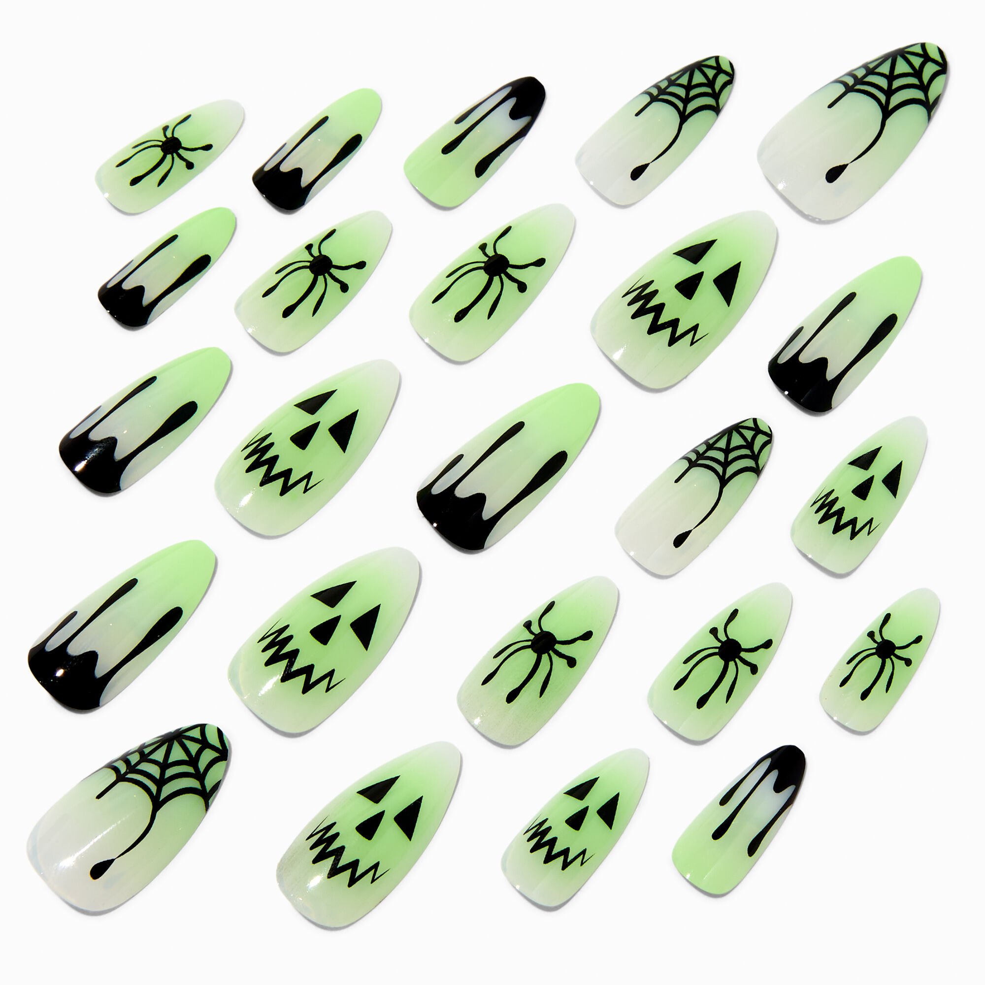 Glow in the Dark Witch Halloween Squareletto Press On Faux Nail Set - 24 Pack,