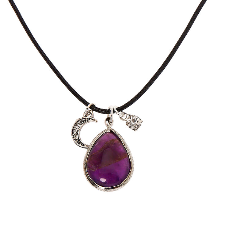 Claire's Collier à pendentif goutte pierre - Violet