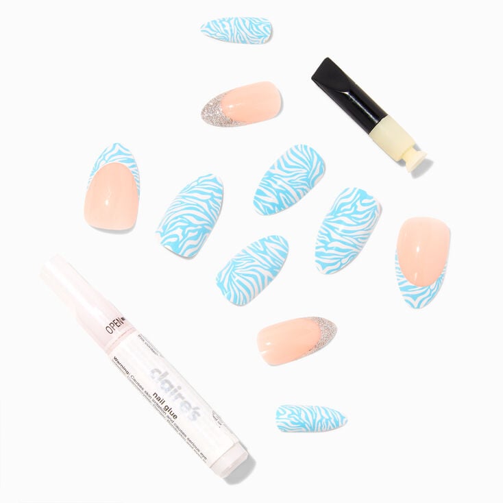 Blue Zebra Stiletto Vegan Faux Nail Set &#40;24 Pack&#41;,