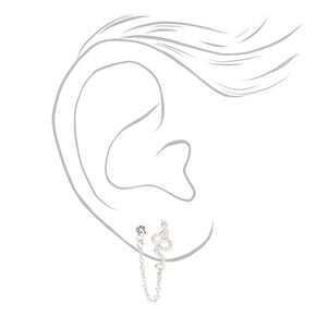 Silver-tone Snake Connector Chain Stud Earrings,