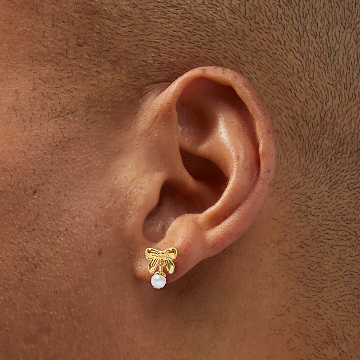 C LUXE by Claire&#39;s 18kt Gold Plated Pearl Bow Stud Earrings,