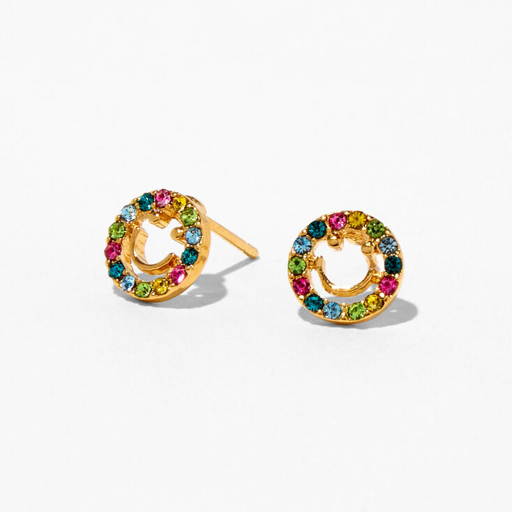 18kt Gold Plated Happy Face Rainbow Crystal Stud Earrings,