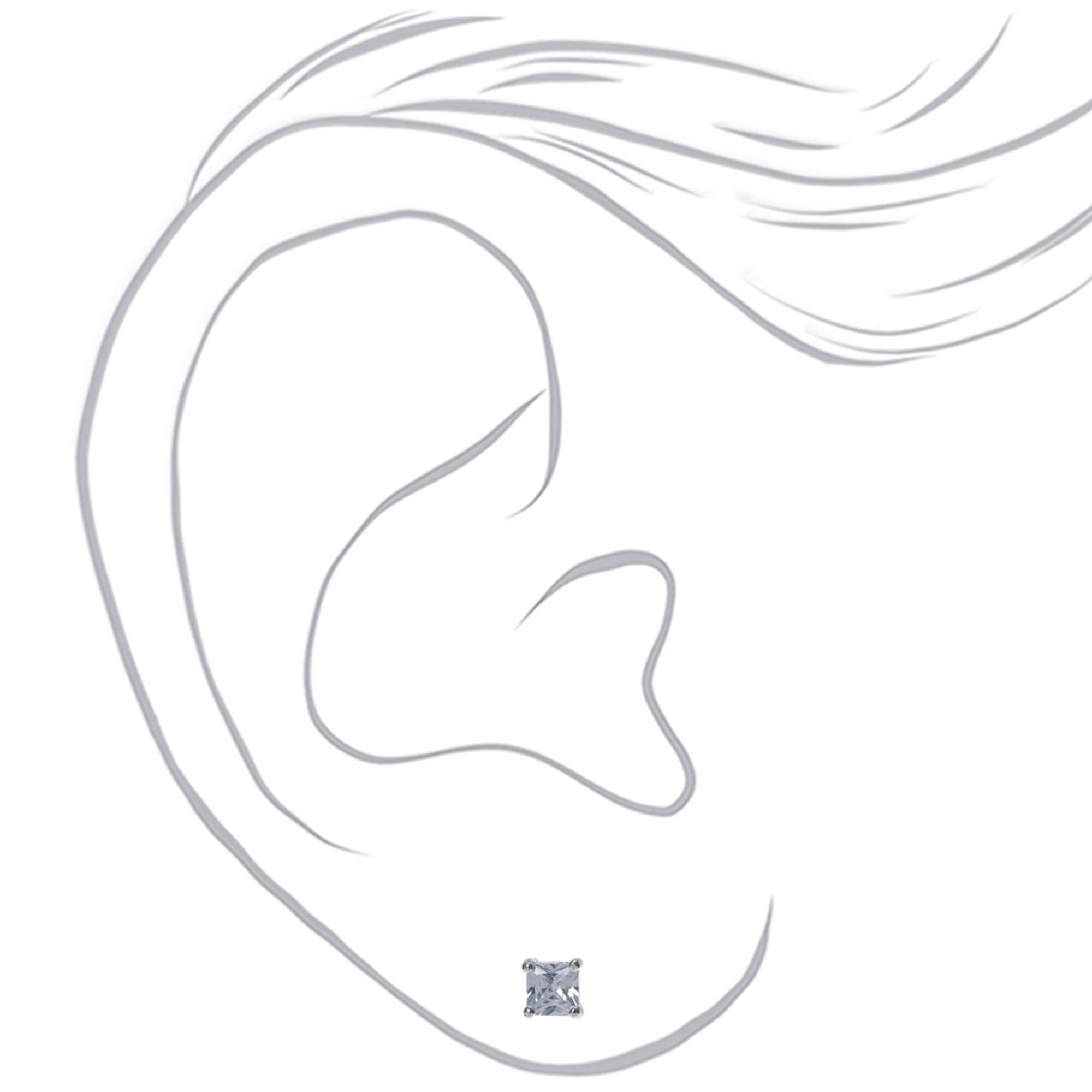 Silver-tone Cubic Zirconia 5mm Square Stud Earrings,