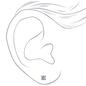 Silver-tone Cubic Zirconia 5mm Square Stud Earrings,