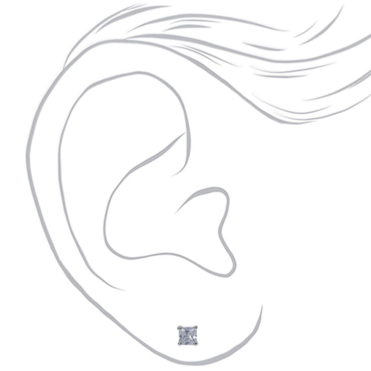 Silver-tone Cubic Zirconia 5mm Square Stud Earrings,