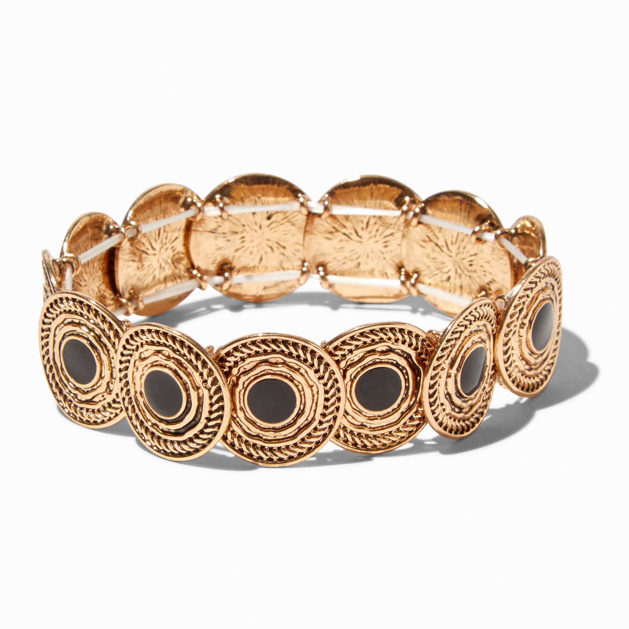 Gold-tone & Black Enamel Coin Stretch Bracelet,