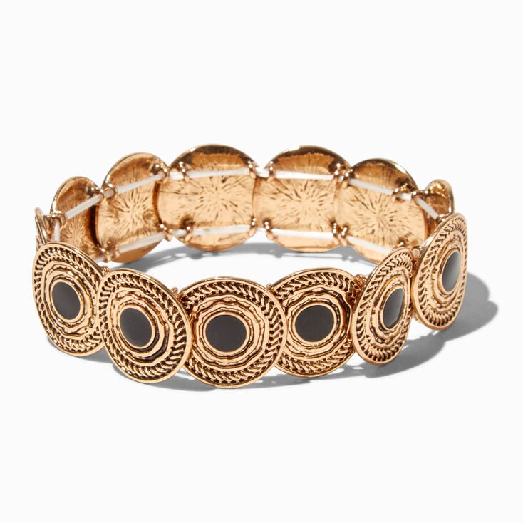 Gold-tone &amp; Black Enamel Coin Stretch Bracelet,