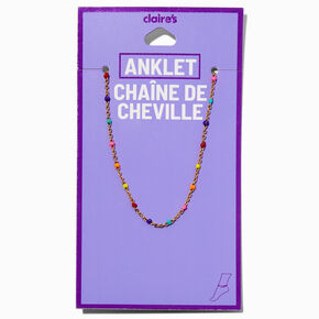 Rainbow Beaded Gold-tone Chain Anklet,